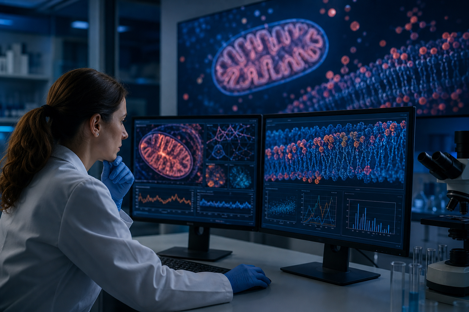 Un scientifique examine les données d’imagerie de la membrane mitochondriale et de métabolisme énergétique