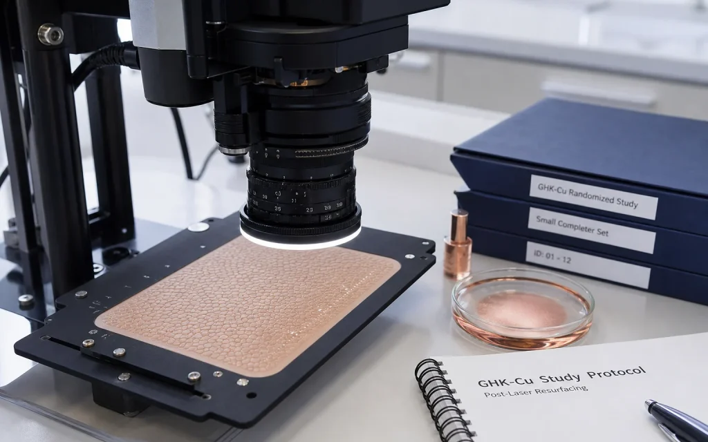Researcher calibrating a skin imaging system over a test surface