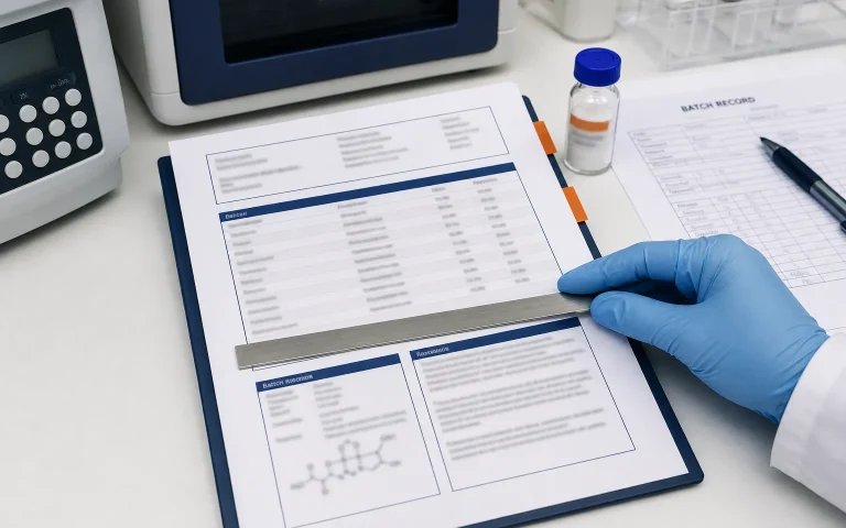 Quality-control review of a peptide certificate of analysis and sample vial