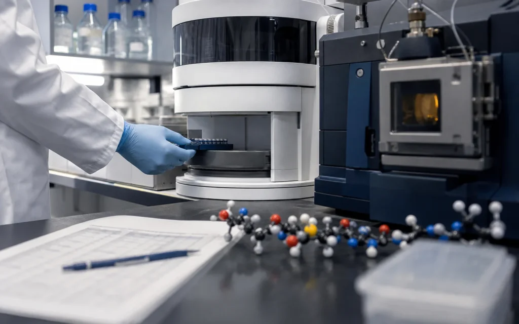Analyst preparing a peptide sample for LC-MS characterization
