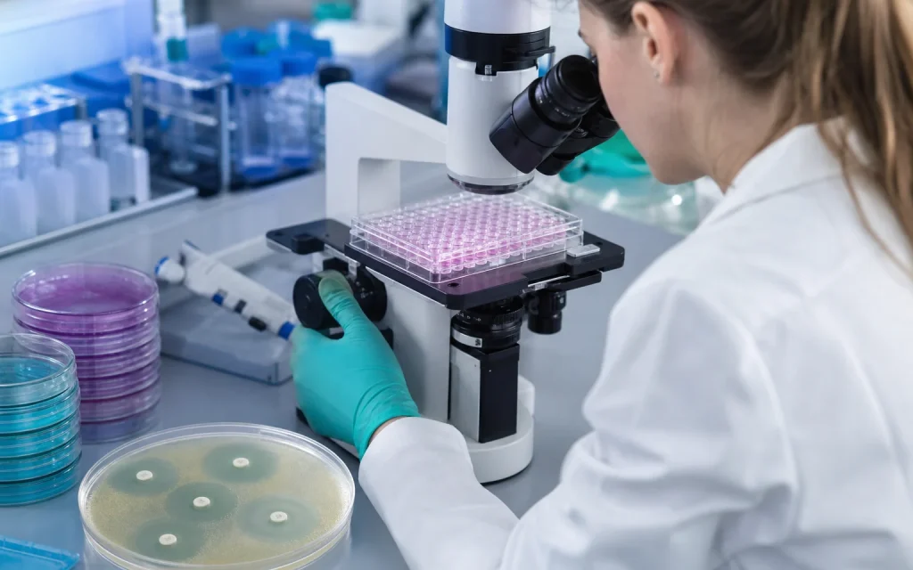 微生物实验室的眼细胞培养和抗菌测定
