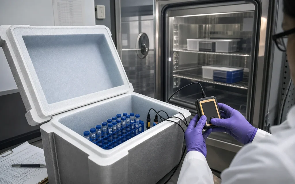 Insulated peptide shipper, data logger and stability chamber