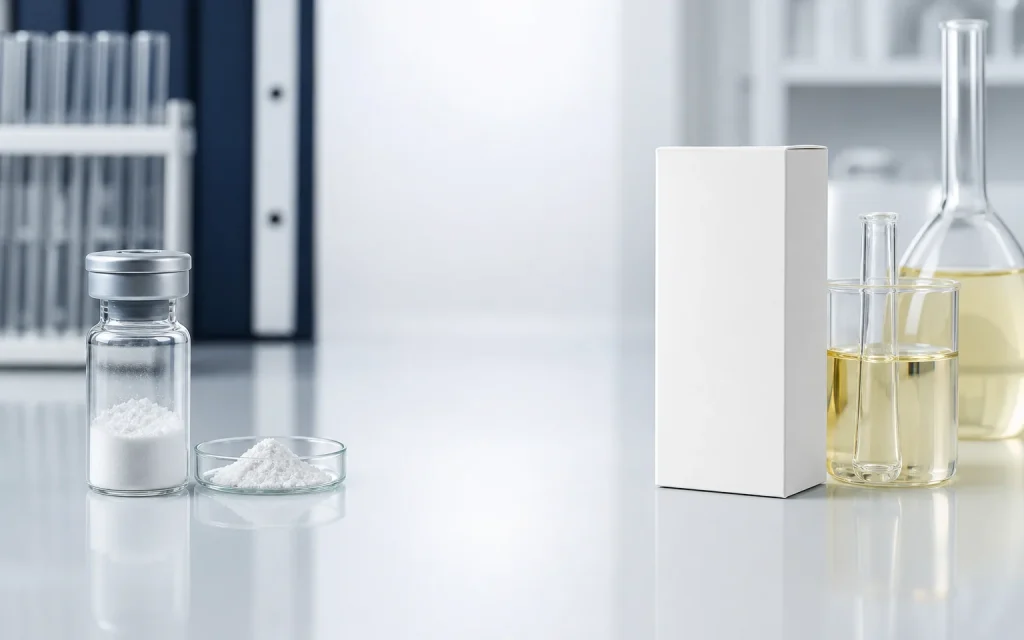 Research peptide material compared with a finished formulation