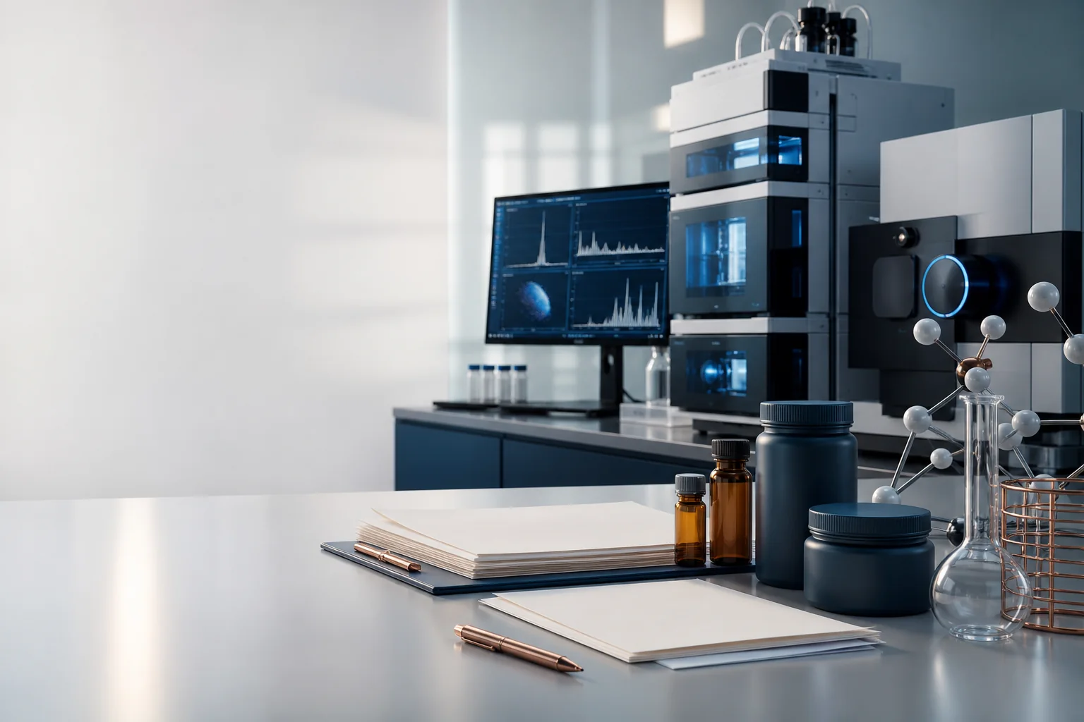 Analytical quality documentation laboratory editorial illustration
